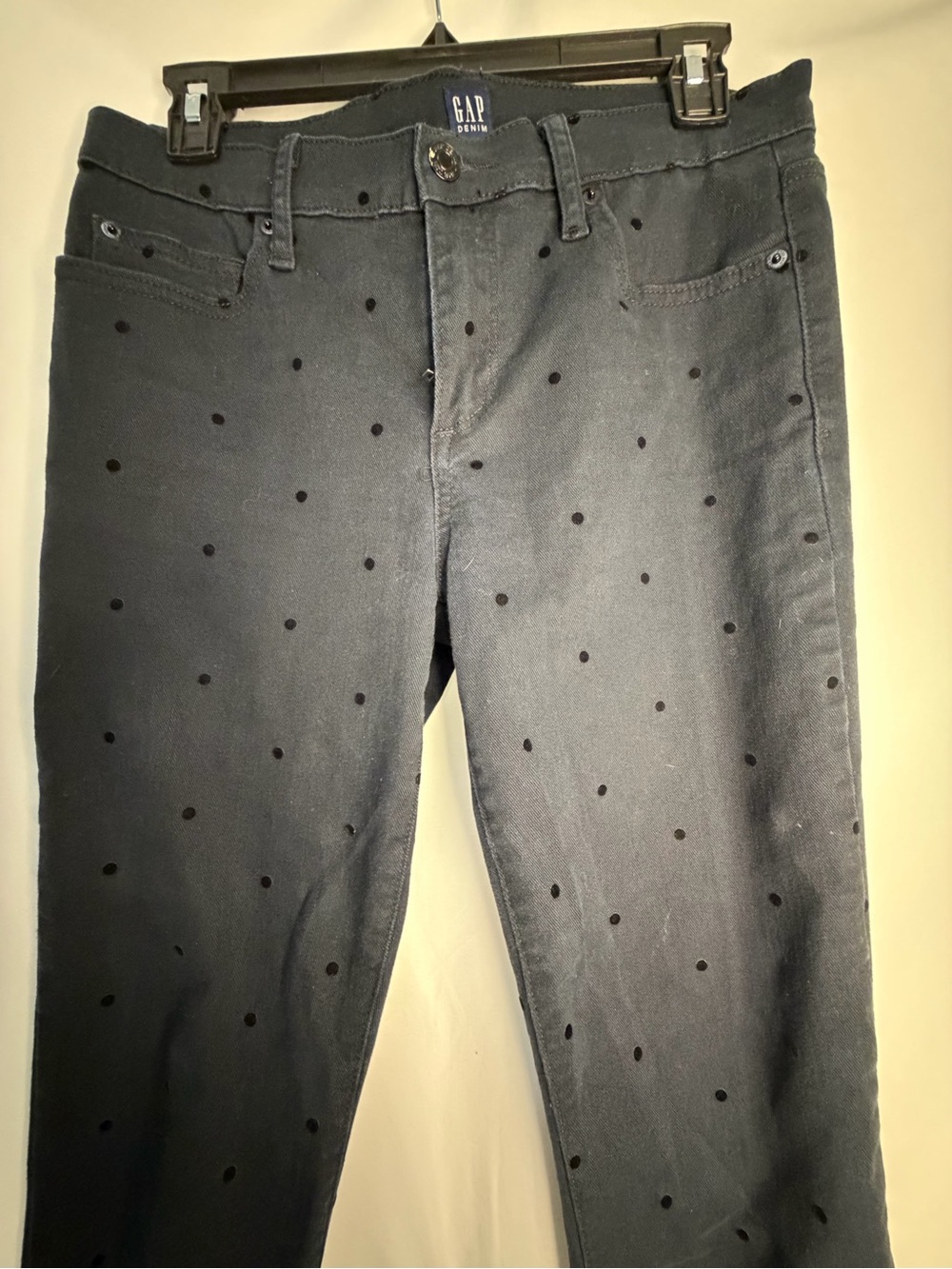 Gap True Skinny Black Flocked Polka Dot Jeans Size 27R
